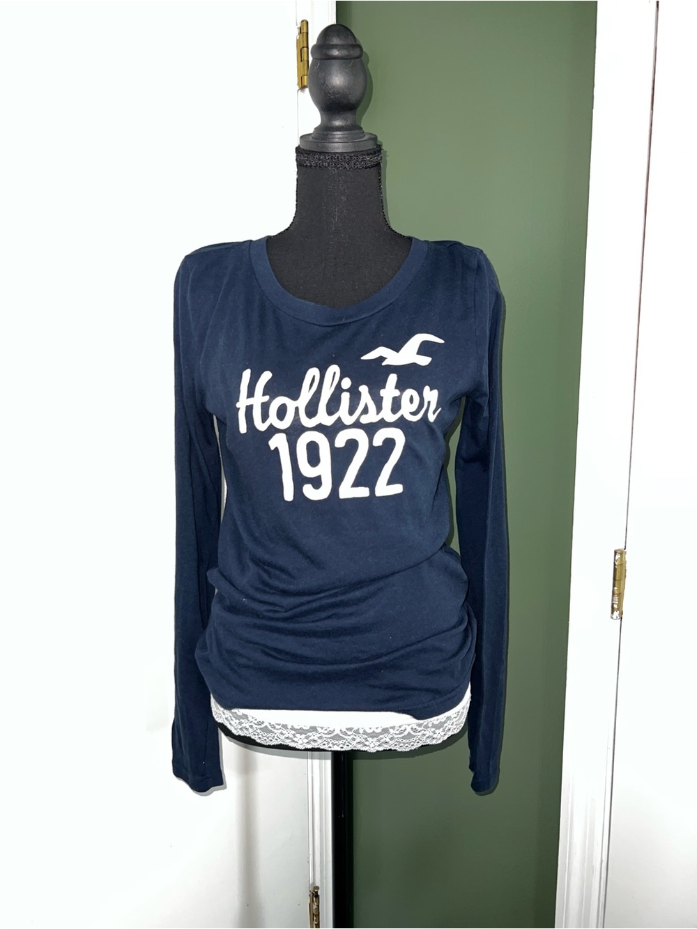 Hollister Navy Long Sleeve Tee with White Logo